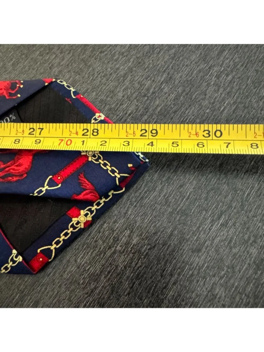 Vintage Sinsabang Pure Silk Tie Red Horse Gold Chain Classic Made In Korea